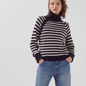 Navy and White Striped Women's Sweater